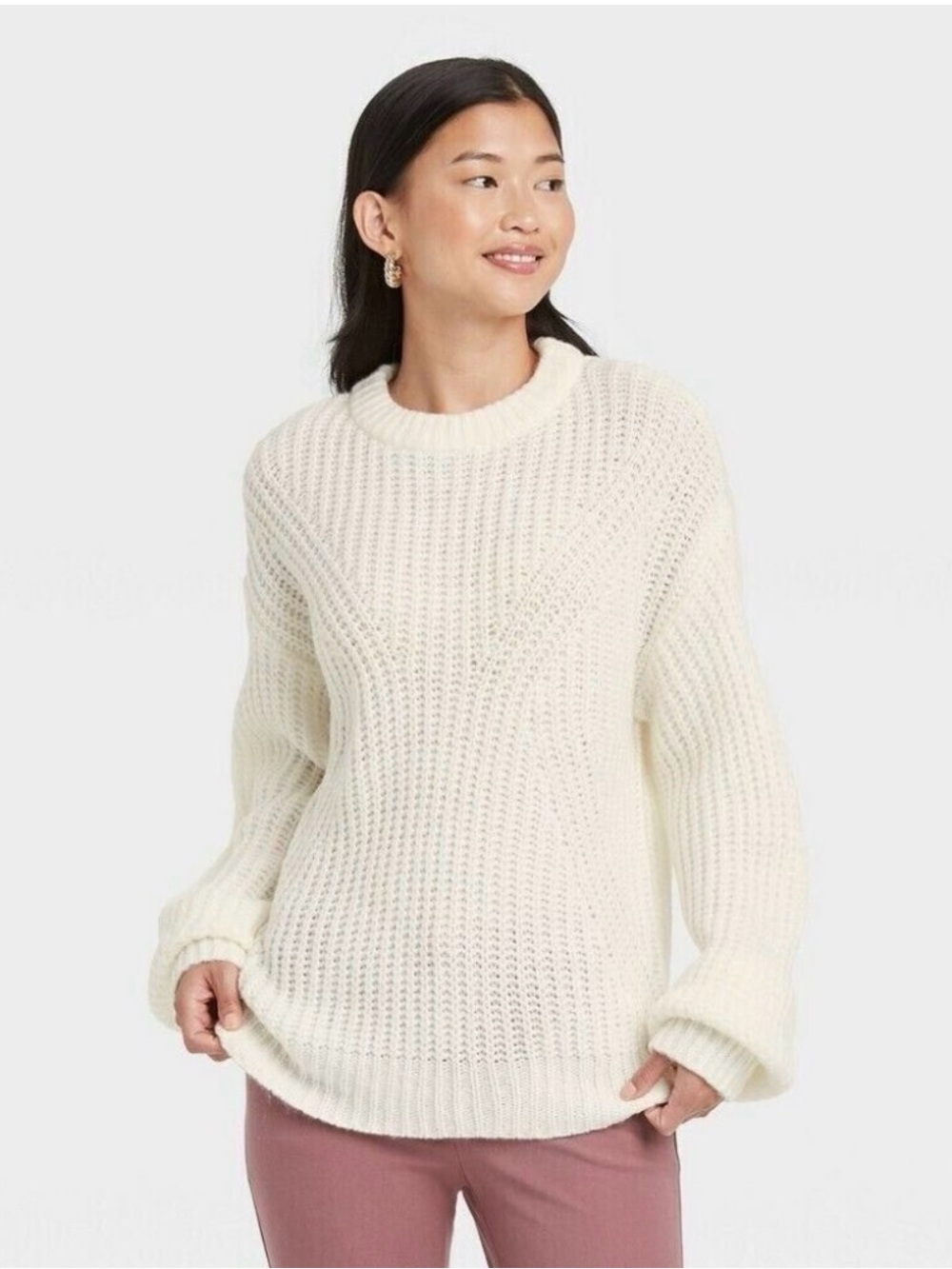 A New Day Women's Cream Chunky Knit Crewneck Sweater